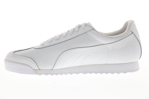 Puma Roma Classic Perf Mens White Leather Low Top Lace Up Sneakers Shoes