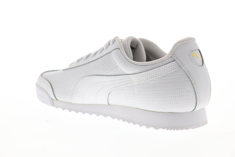Puma Roma Classic Perf Mens White Leather Low Top Lace Up Sneakers Shoes
