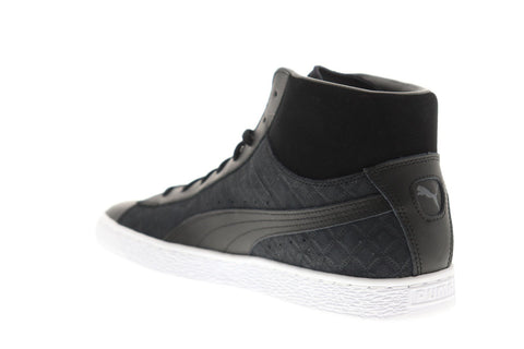 Puma Suede Classic Mid Quilt Mens Black Leather High Top Sneakers Shoes