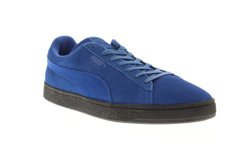 Puma Suede Black Sole Mens Blue Suede Low Top Lace Up Sneakers Shoes