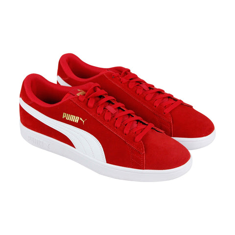 Puma Smash V2 36498922 Mens Red Suede Casual Lace Up Low Top Sneakers Shoes