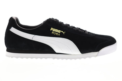 Puma Roma Suede Mens Black Suede Low Top Lace Up Sneakers Shoes