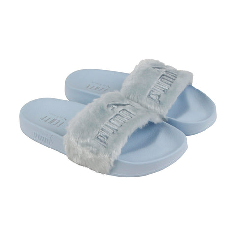 Puma Fenty By Rihanna Fur Slide 36577203 Womens Blue Canvas Sandals Slides Shoes