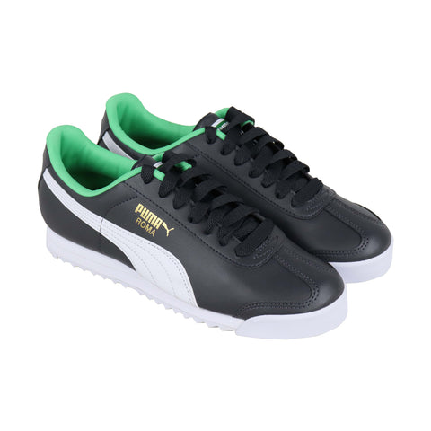 Puma Roma Basic + Mens Black Leather Low Top Lace Up Sneakers Shoes