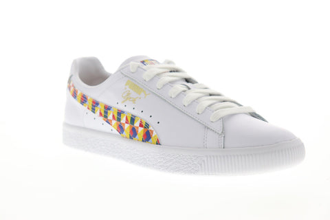 Puma Clyde Graffiti Mens White Leather Low Top Lace Up Sneakers Shoes