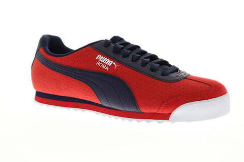 Puma Roma Perf Xtg Mens Red Leather Low Top Lace Up Sneakers Shoes