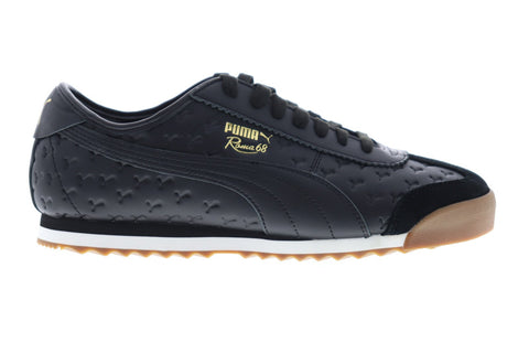 Puma Roma 68 Gum Mens Black Leather Low Top Lace Up Sneakers Shoes