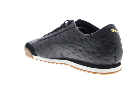Puma Roma 68 Gum Mens Black Leather Low Top Lace Up Sneakers Shoes