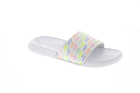 Puma Popcat Mini Logo 37080102 Womens White Sandals Slip On Slides Shoes