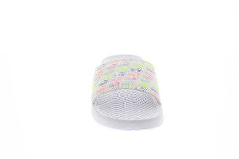 Puma Popcat Mini Logo 37080102 Womens White Sandals Slip On Slides Shoes