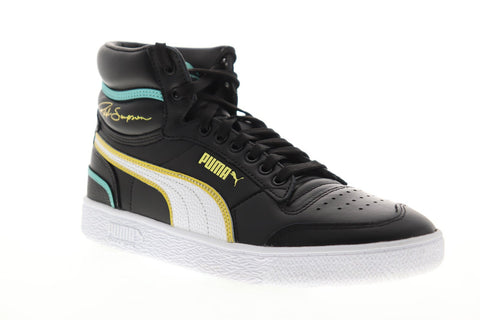 Puma Ralph Sampson Mid Hoops 37084201 Mens Black Leather High Top Sneakers Shoes