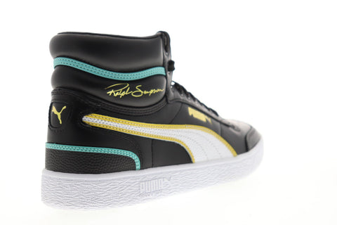 Puma Ralph Sampson Mid Hoops 37084201 Mens Black Leather High Top Sneakers Shoes