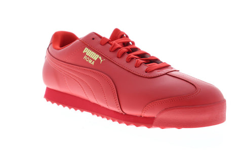 Puma Roma Basic Wrap 37186401 Mens Red Leather Low Top Lace Up Sneakers Shoes