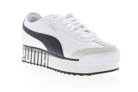 Puma Roma Amor Logo 37211303 Womens White Canvas Lace Up Sneakers Shoes