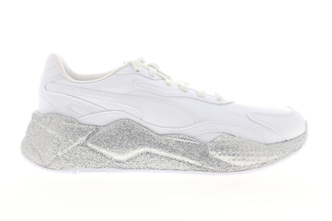 Puma RS-X3 Glitz 37264701 Womens White Leather Lace Up Sneakers Shoes
