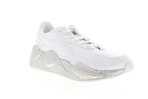 Puma RS-X3 Glitz 37264701 Womens White Leather Lace Up Sneakers Shoes