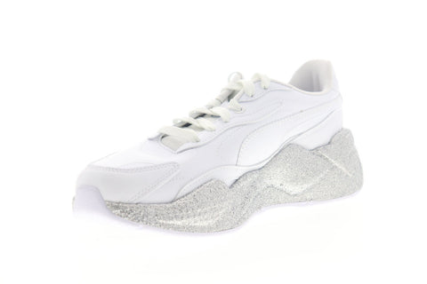 Puma RS-X3 Glitz 37264701 Womens White Leather Lace Up Sneakers Shoes