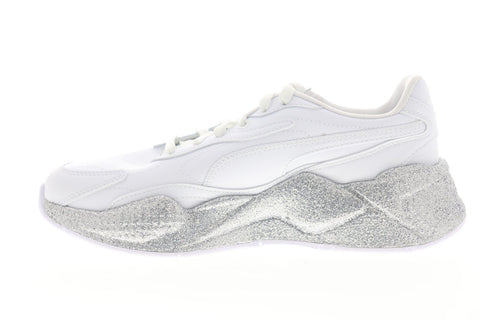 Puma RS-X3 Glitz 37264701 Womens White Leather Lace Up Sneakers Shoes