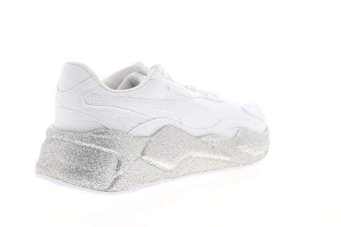 Puma RS-X3 Glitz 37264701 Womens White Leather Lace Up Sneakers Shoes