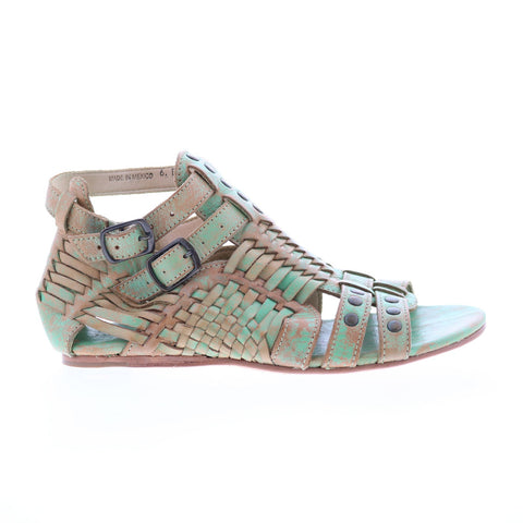 Bed Stu Claire F373004 Womens Green Leather Hook & Loop Strap Sandals Shoes