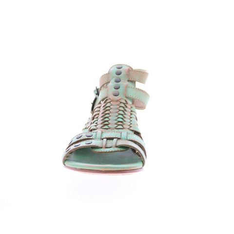 Bed Stu Claire F373004 Womens Green Leather Hook & Loop Strap Sandals Shoes