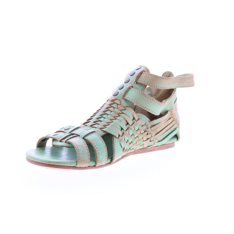 Bed Stu Claire F373004 Womens Green Leather Hook & Loop Strap Sandals Shoes
