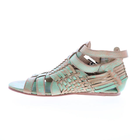 Bed Stu Claire F373004 Womens Green Leather Hook & Loop Strap Sandals Shoes