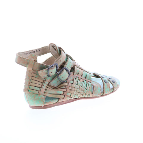 Bed Stu Claire F373004 Womens Green Leather Hook & Loop Strap Sandals Shoes