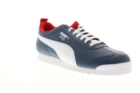 Puma Roma Play On 37342101 Mens Blue Leather Lace Up Low Top Sneakers Shoes