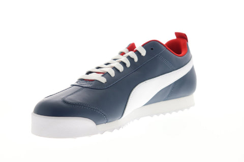 Puma Roma Play On 37342101 Mens Blue Leather Lace Up Low Top Sneakers Shoes