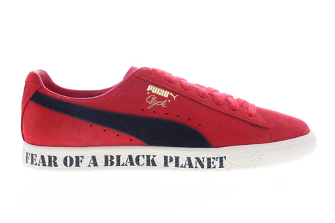 Puma Clyde X Public Enemy 37453901 Mens Red Nubuck Low Top Sneakers Shoes