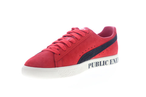 Puma Clyde X Public Enemy 37453901 Mens Red Nubuck Low Top Sneakers Shoes