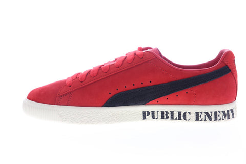 Puma Clyde X Public Enemy 37453901 Mens Red Nubuck Low Top Sneakers Shoes