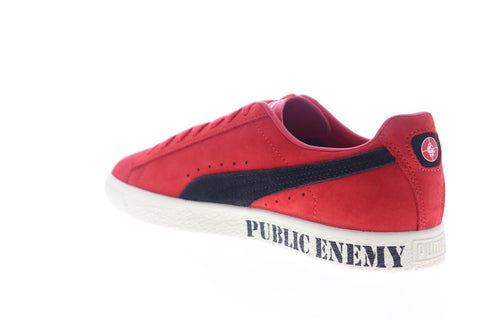 Puma Clyde X Public Enemy 37453901 Mens Red Nubuck Low Top Sneakers Shoes
