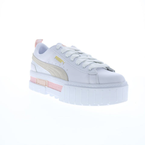 Puma Mayze Leather 38198308 Womens White Lace Up Lifestyle Sneakers Shoes