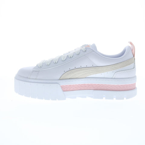 Puma Mayze Leather 38198308 Womens White Lace Up Lifestyle Sneakers Shoes
