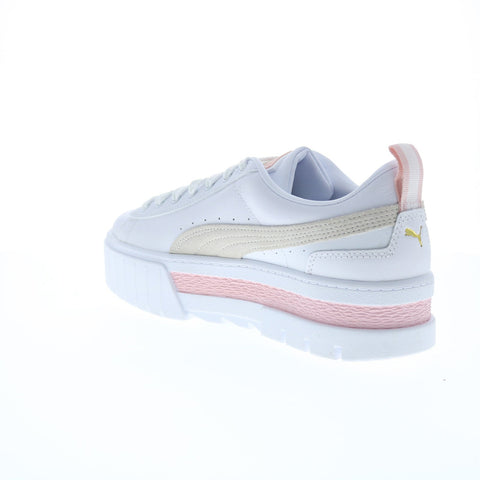 Puma Mayze Leather 38198308 Womens White Lace Up Lifestyle Sneakers Shoes
