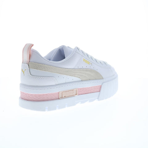 Puma Mayze Leather 38198308 Womens White Lace Up Lifestyle Sneakers Shoes