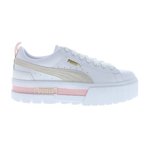 Puma Mayze Leather 38198308 Womens White Lace Up Lifestyle Sneakers Shoes
