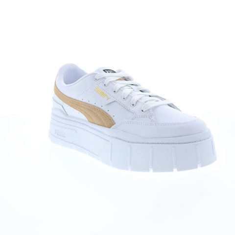 Puma Mayze Stack 38436303 Womens White Leather Lifestyle Sneakers Shoes