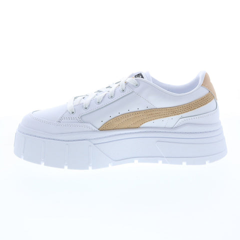 Puma Mayze Stack 38436303 Womens White Leather Lifestyle Sneakers Shoes