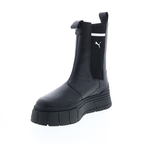 Puma Mayze Stack Chelsea Casual 38674202 Womens Black Leather Mid-Calf Boots