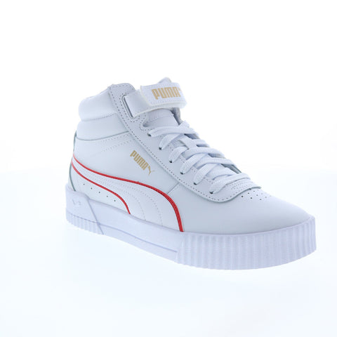 Puma Carina Mid Logo Block 38682201 Womens White Leather Lifestyle Sneakers Shoes