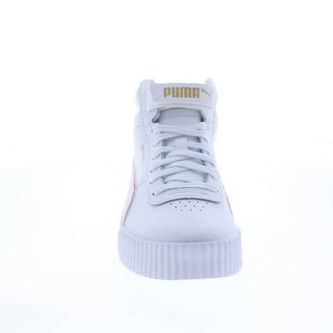 Puma Carina Mid Logo Block 38682201 Womens White Leather Lifestyle Sneakers Shoes