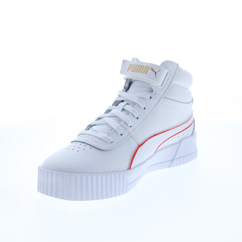 Puma Carina Mid Logo Block 38682201 Womens White Leather Lifestyle Sneakers Shoes