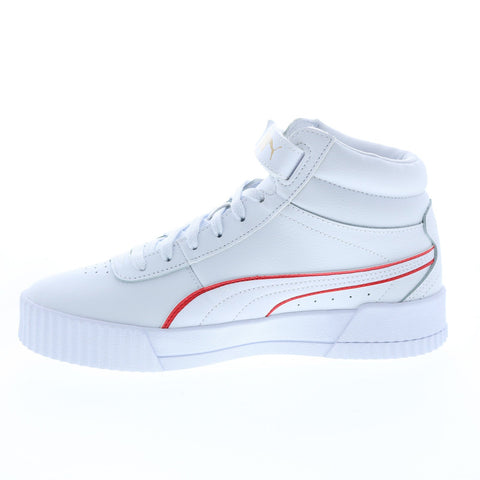 Puma Carina Mid Logo Block 38682201 Womens White Leather Lifestyle Sneakers Shoes