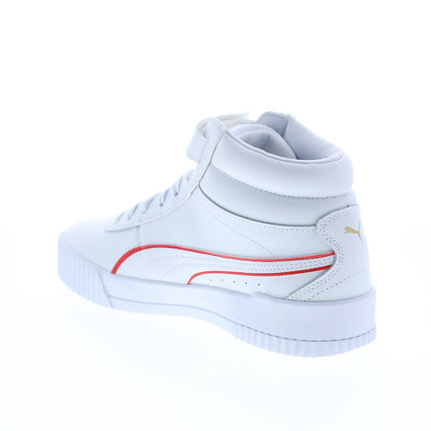 Puma Carina Mid Logo Block 38682201 Womens White Leather Lifestyle Sneakers Shoes