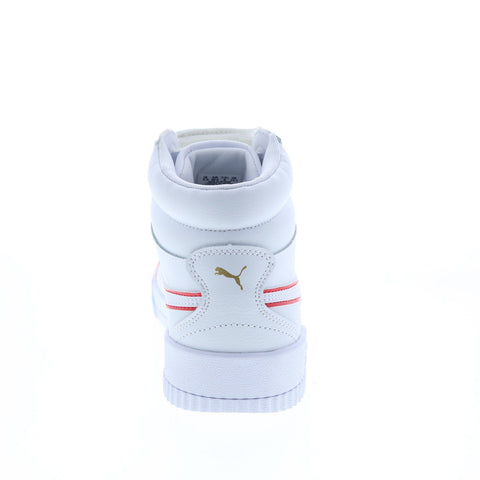 Puma Carina Mid Logo Block 38682201 Womens White Leather Lifestyle Sneakers Shoes
