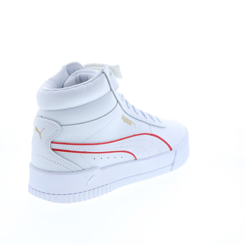 Puma Carina Mid Logo Block 38682201 Womens White Leather Lifestyle Sneakers Shoes