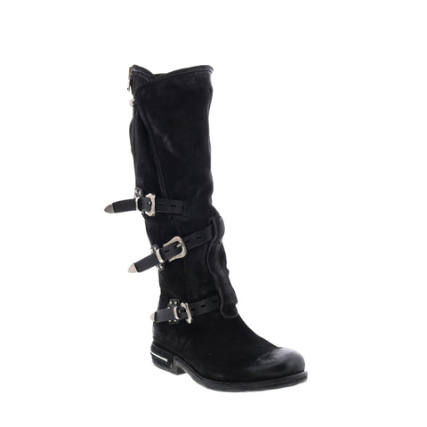 A.S.98 Trigg 516323-201 Womens Black Leather Hook & Loop Knee High Boots